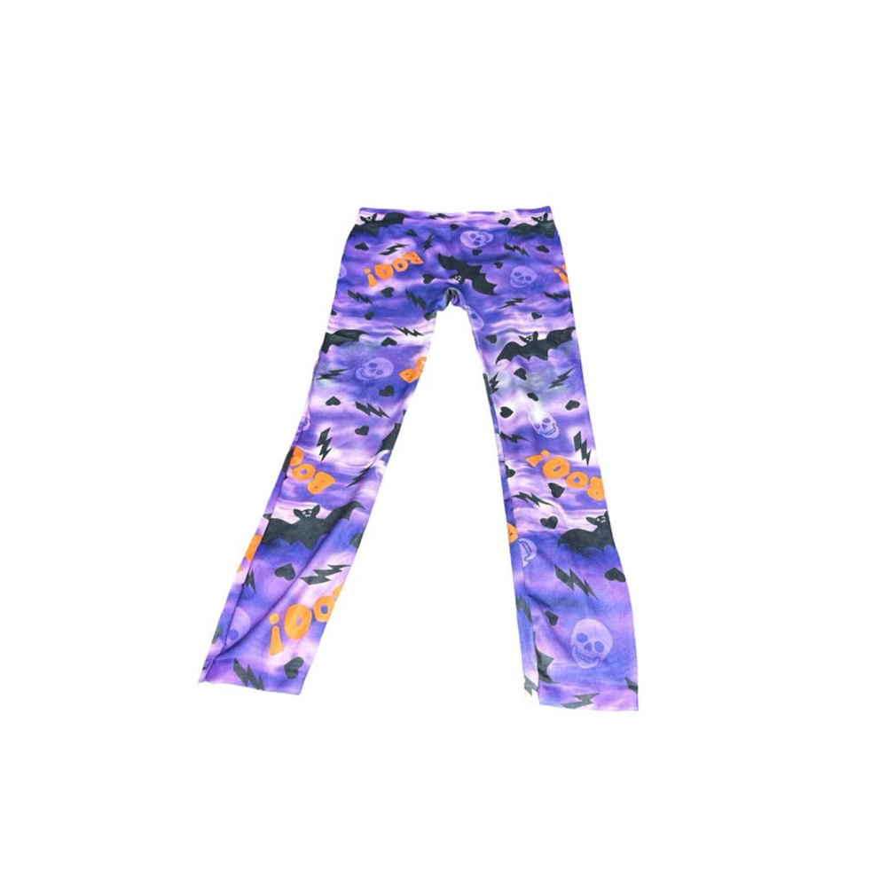 Juniors No Boundaries Leggings L Purple Orange Halloween Print #883